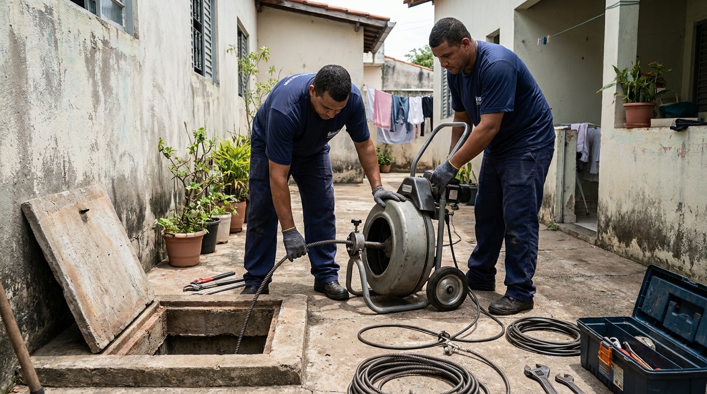 Desentupimento de Coluna Sanitária no Centro, Campo Grande‑MS