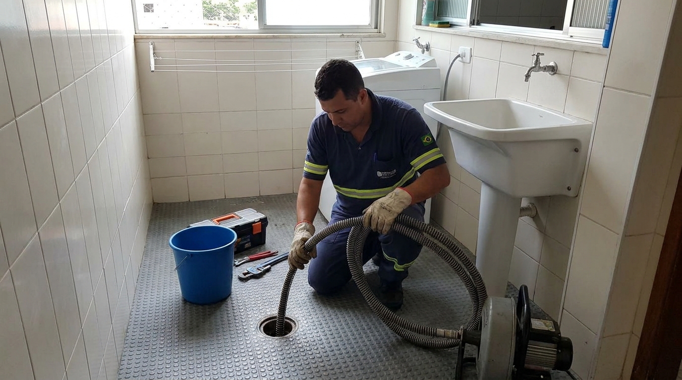 Desobstrução na Cozinha no Lar Trabalhador, Campo Grande‑MS